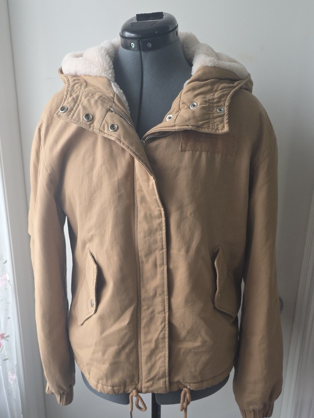 Garage Tan Sherpa-Lined Hooded Utility Jacket